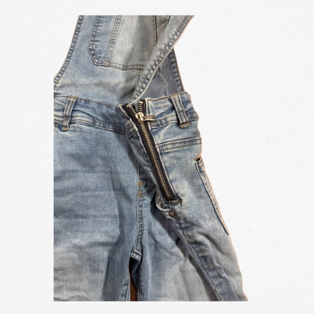 π· Wallflower Side Zip Criss Cross Denim Skinny Overall Bibs - Picture 6 of 10